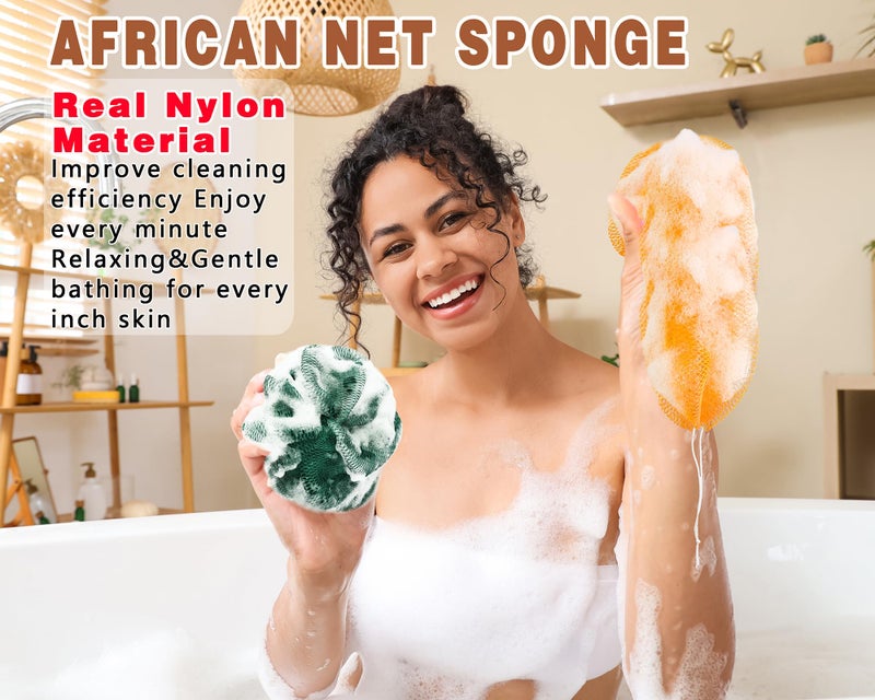 Exfoliating Bath Sponge Dark Yellow & Dark Green: Gentle Deep Cleanse - African Net Sponge for Daily Skincare Routine, Home Shower Use - Image 3