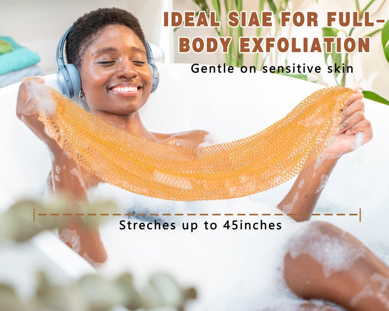 Exfoliating Bath Sponge Dark Yellow & Dark Green: Gentle Deep Cleanse - African Net Sponge for Daily Skincare Routine, Home Shower Use - Image 2