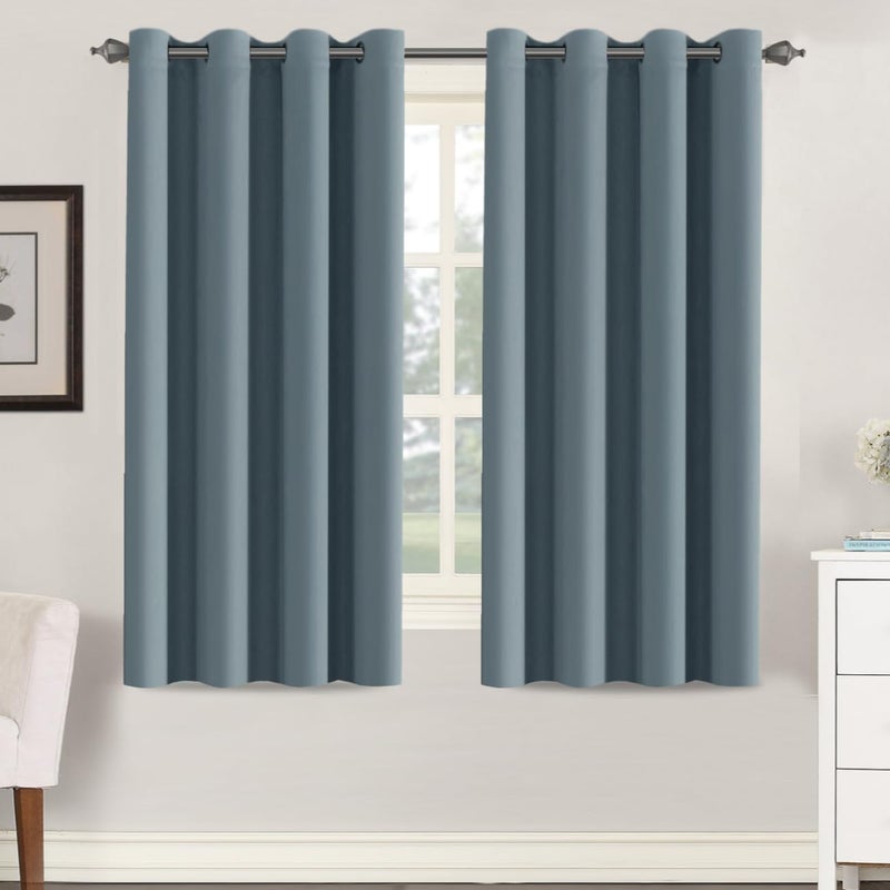 H.VERSAILTEX HVERSAILTEX Soft and Smooth Blackout Window Curtain Panel8 Grommets Drapes Set of 2 Panels52 by 63  InchStone Blue - Image 1