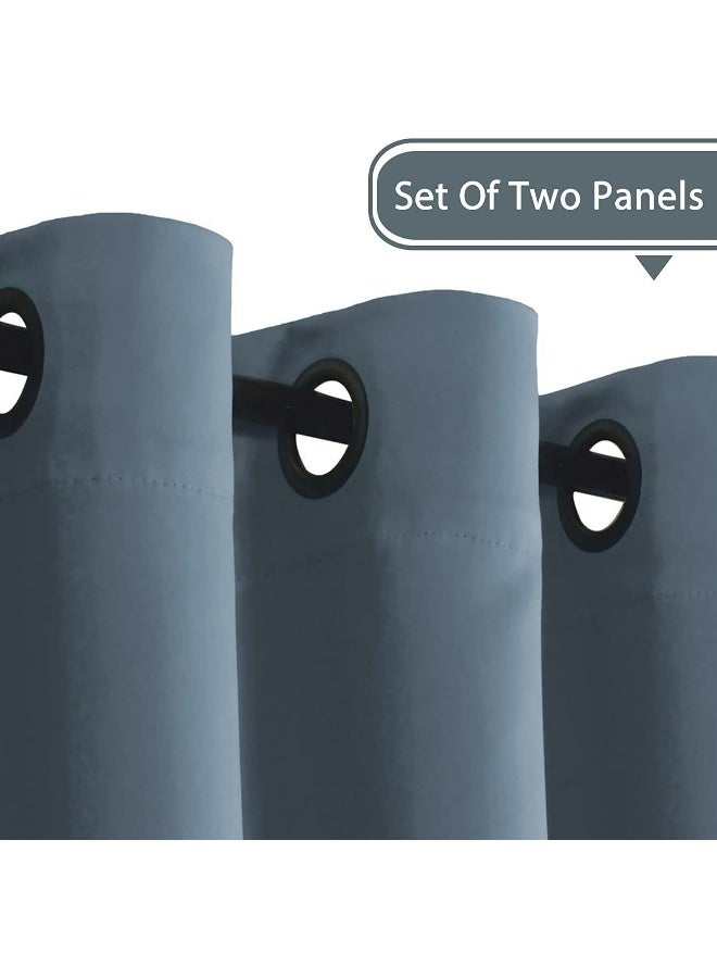 H.VERSAILTEX HVERSAILTEX Soft and Smooth Blackout Window Curtain Panel8 Grommets Drapes Set of 2 Panels52 by 63  InchStone Blue - Image 5