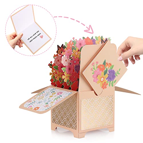 Giiffu Flower Pop Up Card Birthday Card for Mom Wife Friends Handmade 3D Bouquet Greeting Cards for Graduation Get Well Thank You Mothers Day All Occasion with Blankcard and Envelope - Image 3