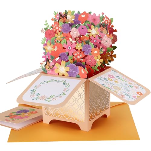 Giiffu Flower Pop Up Card Birthday Card for Mom Wife Friends Handmade 3D Bouquet Greeting Cards for Graduation Get Well Thank You Mothers Day All Occasion with Blankcard and Envelope - Image 1