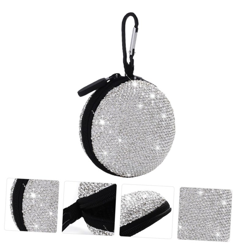 Rhinestone Studded Eva Headphone Case Silver Portable Travel Storage Bag For Earphones And Cables - Image 4