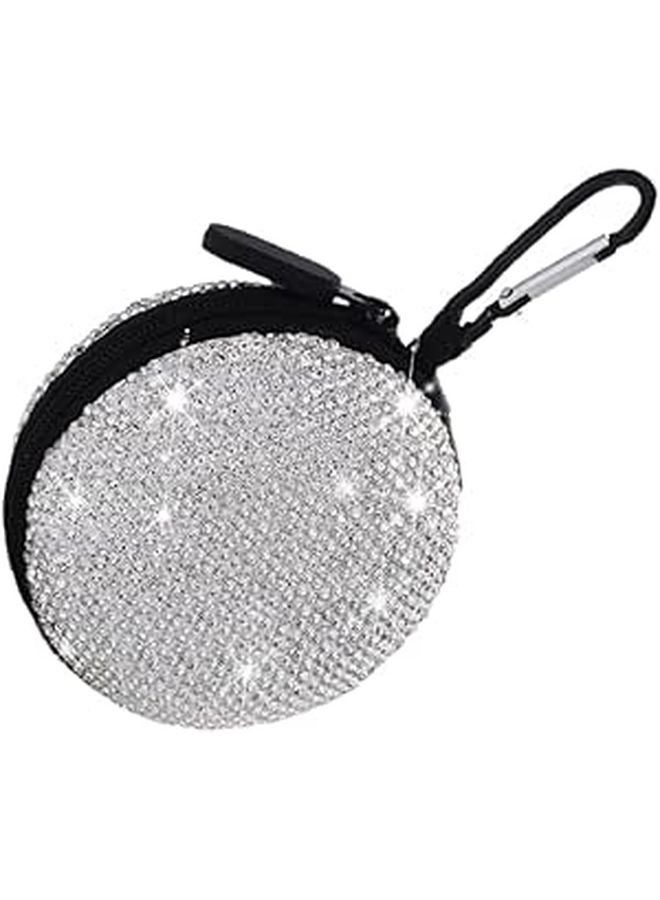 Rhinestone Studded Eva Headphone Case Silver Portable Travel Storage Bag For Earphones And Cables - Image 1