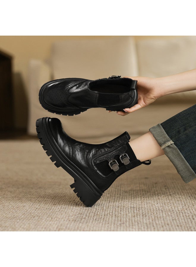 AME Block Women's Ankle Boots 2025 New Style, Unique Buckle British Martin Boots, Slip-on Ankle Boots - Image 2