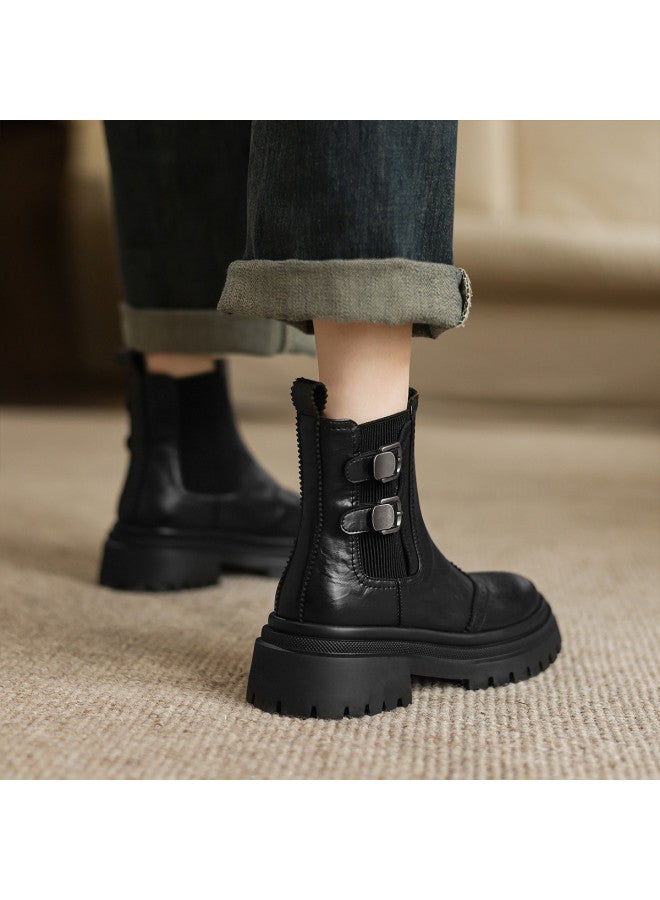 AME Block Women's Ankle Boots 2025 New Style, Unique Buckle British Martin Boots, Slip-on Ankle Boots - Image 3