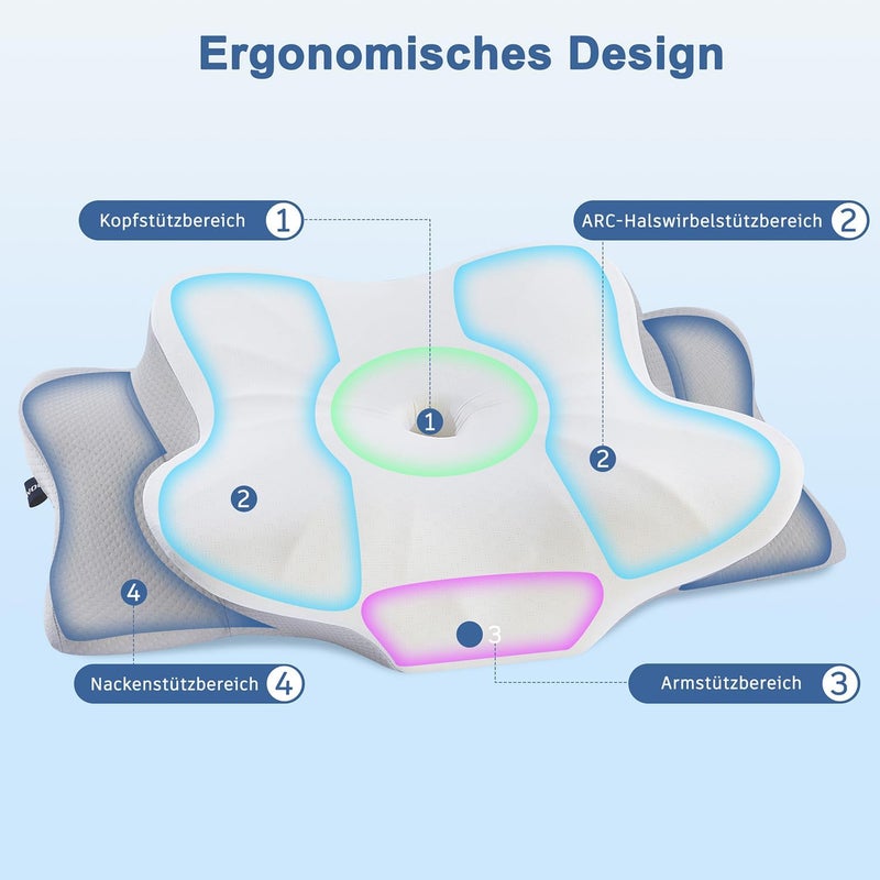 DONAMA Memory Foam Neck Pillow, Ergonomic, Pillow with Arm Rest & Two Heights, Cooling & Breathable, 6-Zone Contour, Neck Support for All Sleeping Positions - Image 3