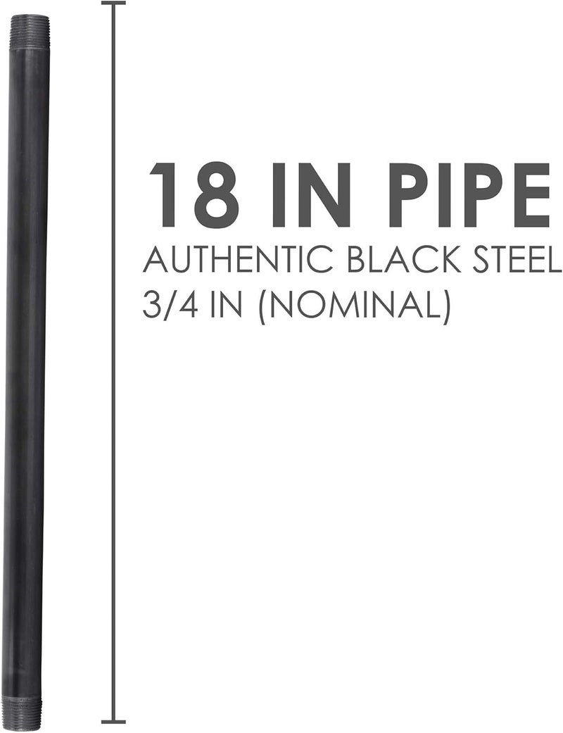 PIPE DECOR 3/4” x 16” Black Steel Plumbing Pipe, Pre Cut, Industrial Steel Grey Fits Standard 3/4 Inch Threaded Black Malleable Iron Fittings, Build Vintage DIY Furniture, 4 Pack - Image 2