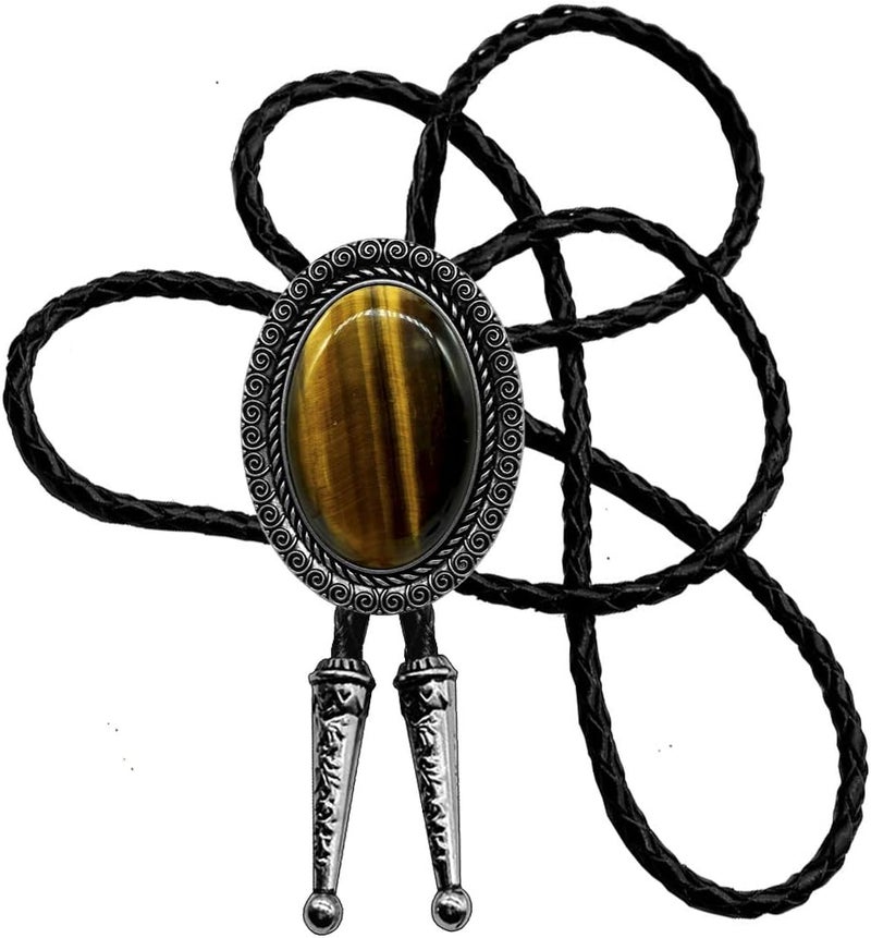Moranse Bolo Tie with Natural Tiger Eye Stone Celtic Style Genuine and Cowhide Rope - Image 1