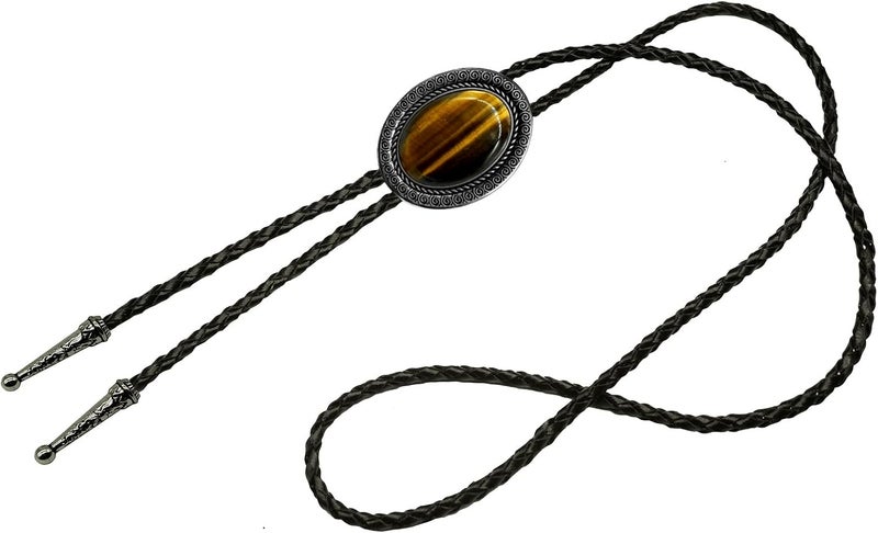 Moranse Bolo Tie with Natural Tiger Eye Stone Celtic Style Genuine and Cowhide Rope - Image 2