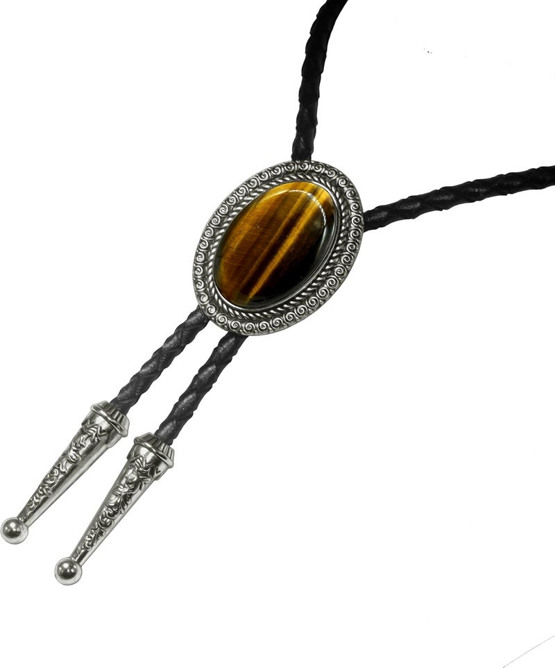 Moranse Bolo Tie with Natural Tiger Eye Stone Celtic Style Genuine and Cowhide Rope - Image 4
