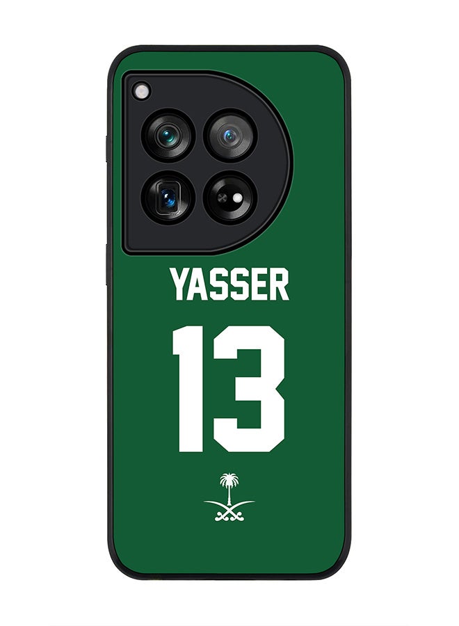Stylizedd Rugged Black edge case for OnePlus 12R / OnePlus Ace 3 5G, Slim fit Flexible Anti Drop Thin Cover - Football Team - Saudi Arabia, Player Name - Yasser - Image 1