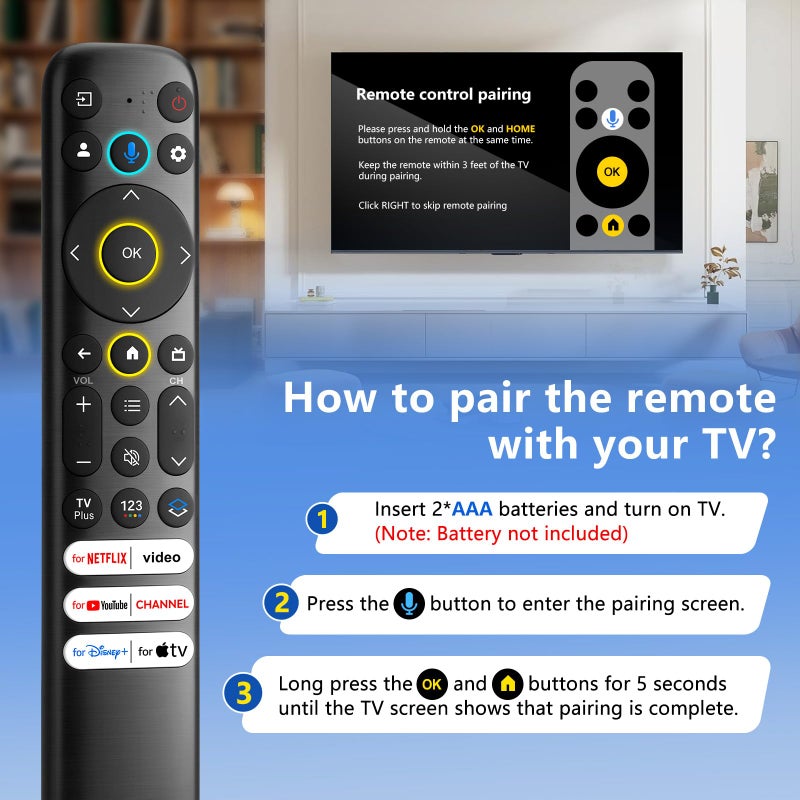 OMAIC Voice Remote for TCL-Google-TV-Remote Control Replacement,RC813 Compatible with TCL Smart TVs QM8/QM7/S5/S4/S3/Q7/Q6/Q5 Series with Voice Function - Image 4