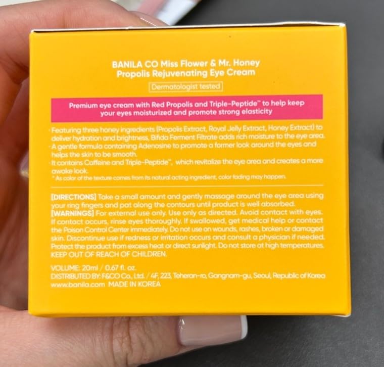 BANILA CO Miss Flower Mr Honey Propolis Rejuvenating Eye Cream Nourishing Moisturizer with Propolis Extract Royal Jelly Hydrating Korean Skincare for Youthful Radiance 20 ml 067 oz - Image 3