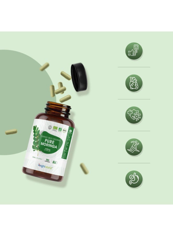 WeightWorld Moringa Capsules, Certified Organic, 180 Capsules, 1650 mg per Dose, Natural and Vegan Superfood, Organic Moringa Oleifera Leaves Source of Vitamins and Minerals, 2 Months Stock, Gluten Free - Image 3
