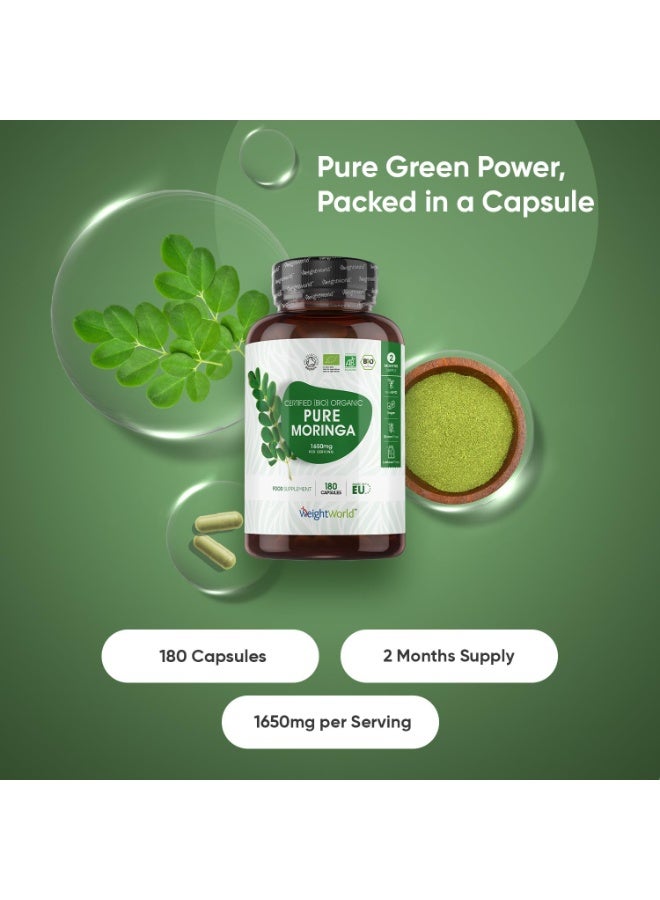 WeightWorld Moringa Capsules, Certified Organic, 180 Capsules, 1650 mg per Dose, Natural and Vegan Superfood, Organic Moringa Oleifera Leaves Source of Vitamins and Minerals, 2 Months Stock, Gluten Free - Image 2