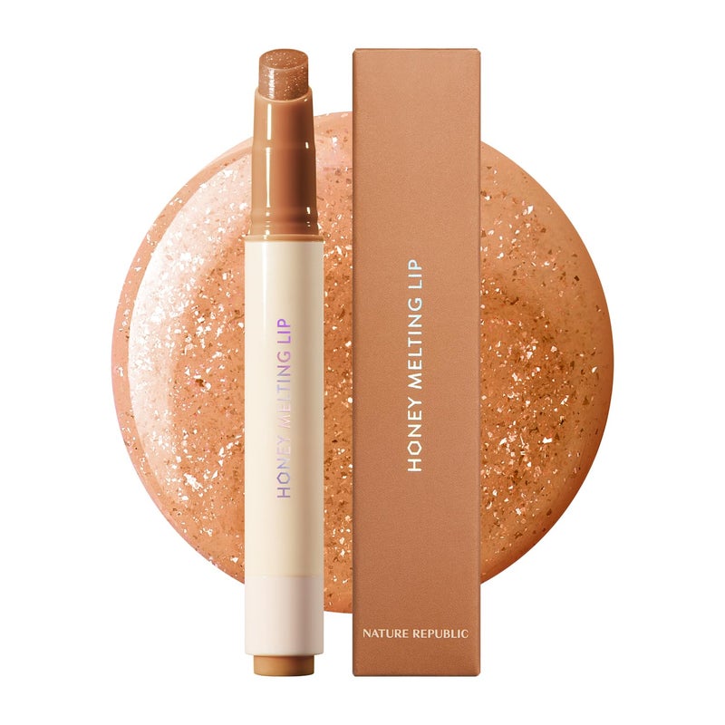 Nature Republic HONEY MELTING LIP GLITTER (14 MAPLE) SOFT LIP STICK Hydrating Gloss, Moisturizing balms, Shine Glimmer Finish, Shimmery-Sheer tint, korean make up - Image 1