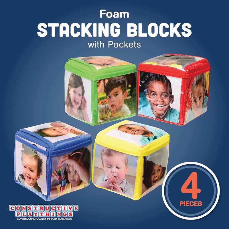 Constructive Playthings Foam Stacking Blocks with Photo Pockets - 4 Piece Set for Ages 12 Months and Up - Image 2
