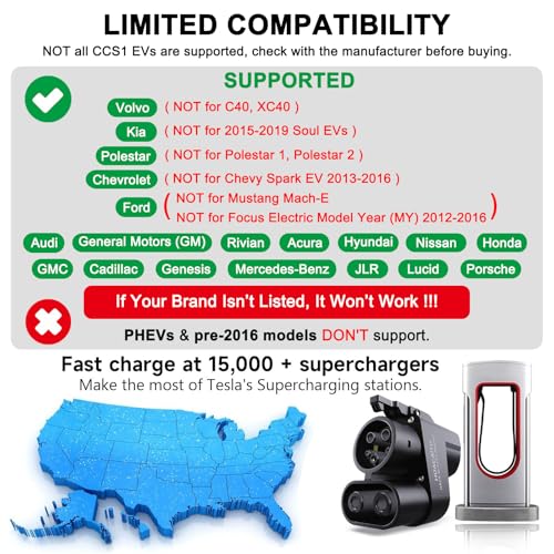 HUACAITU Tesla Supercharger Adapter, NACS to CCS Adapter, Fast Charge Your CCS1 EV at Tesla Superchargers, Electric Vehicle Charging Adapter for Ford, Rivian, GM, Volvo and Polestar EVs - Image 3