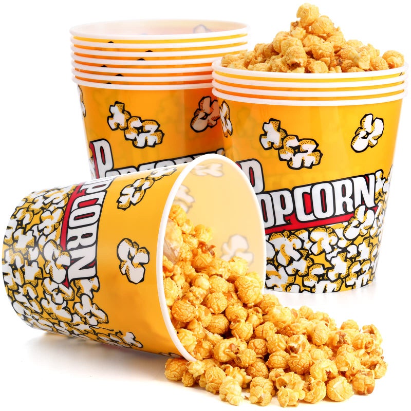 Tebery 12 Pack Plastic Popcorn Containers Reusable Popcorn Bucket Tub for Movie Night  7 x 7 Inches