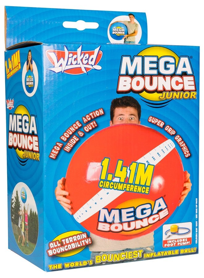 Wicked Mega Bounce Junior - The World's Bounciest Inflatable Ball! Large Bounce for Almost All Terrain Bounceability! Super Grip Graphics Outdoor Exercise Ball. Blue or Red - Image 1