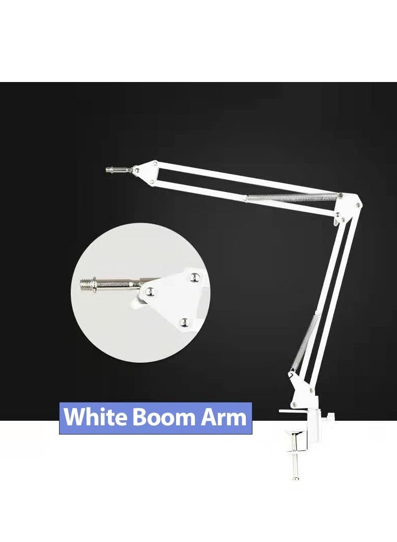 XiuWoo White Boom Arm, Boom Scissor Arm, Professional Adjustable Mic desk mount White Stand, Compatible With RGB USB Condenser Microphone, without Microphone - Image 2