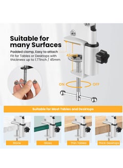 XiuWoo White Boom Arm, Boom Scissor Arm, Professional Adjustable Mic desk mount White Stand, Compatible With RGB USB Condenser Microphone, without Microphone  - Image 5