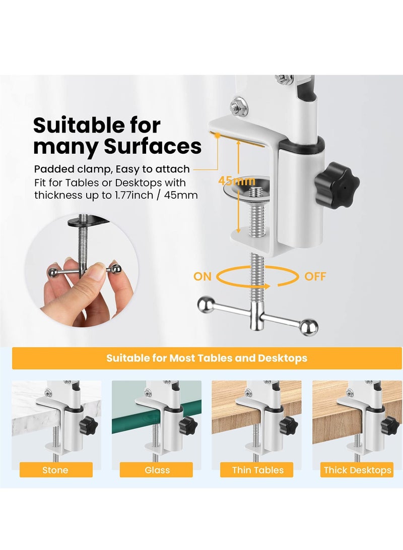 XiuWoo White Boom Arm, Boom Scissor Arm, Professional Adjustable Mic desk mount White Stand, Compatible With RGB USB Condenser Microphone, without Microphone - Image 5