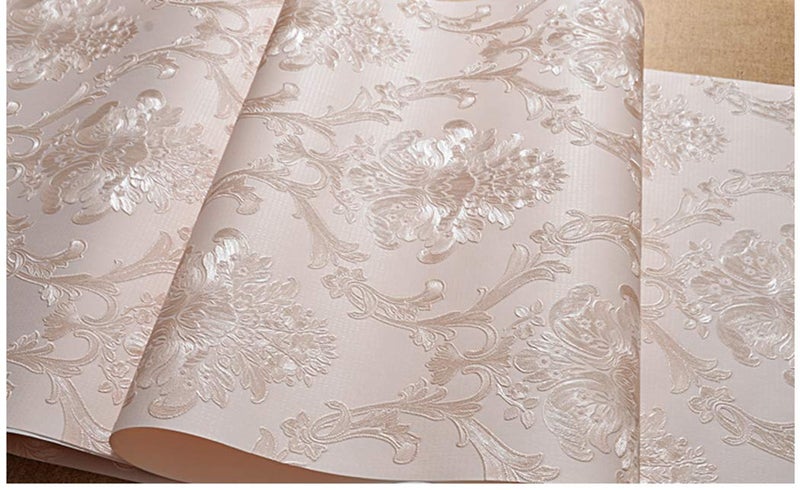 TAOGIFT Victorian Damask Embossed Wallpaper Peel and Stick Wall Paper Mural for Bedroom Bathroom Living Room Home Decoration (53cmx3m, Light Pink) - Image 1