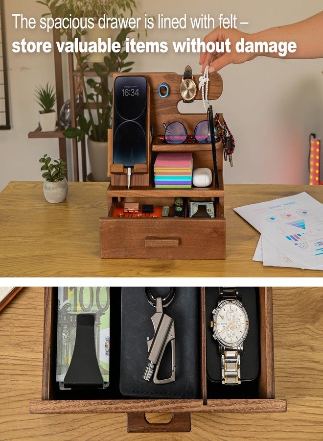TESLYAR Wood Phone Docking Station with Drawer - Nightstand Organizer - Desk Organizer for Husband - Birthday Gifts for Men, Dad, Anniversary Idea, Key Holder Stand Watch & Accessories (Desert Beige) - Image 2