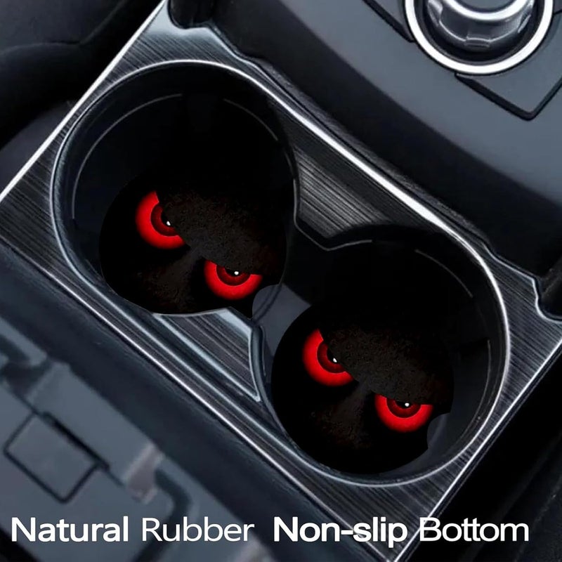 Ldntly Car Coasters for Cup Holders,2 Pack Red Eye Design Car Coasters,2.75" Universal Size Anti Slip Rubber Mat,Automotive Cup Holder Decal Decor Accessories,Red Eye Gifts for Women,Men,Mom - Image 2