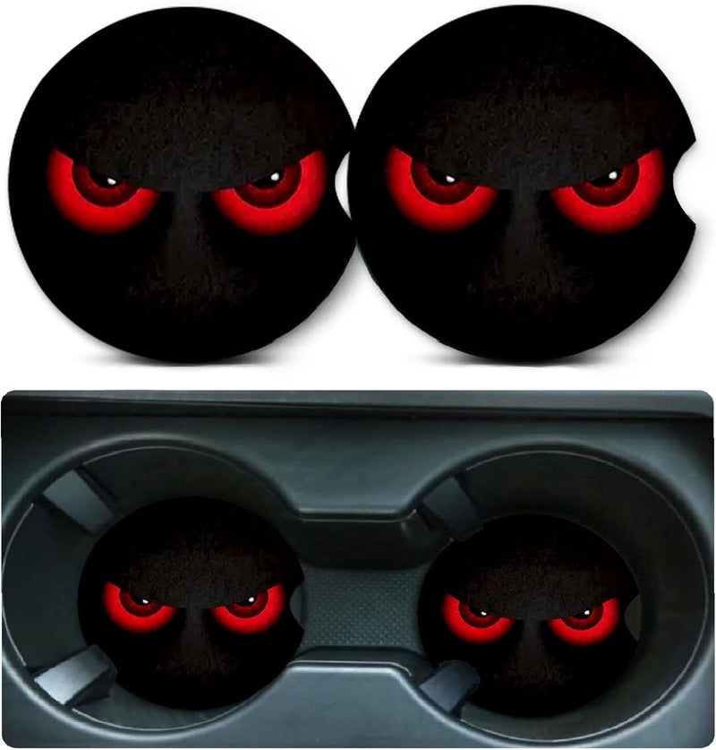 Ldntly Car Coasters for Cup Holders,2 Pack Red Eye Design Car Coasters,2.75" Universal Size Anti Slip Rubber Mat,Automotive Cup Holder Decal Decor Accessories,Red Eye Gifts for Women,Men,Mom - Image 1