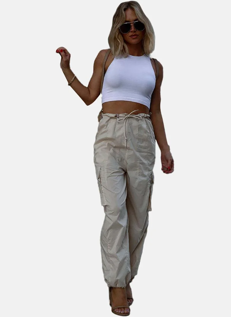 YUNIQEE Beige High Rise Jogger Trousers