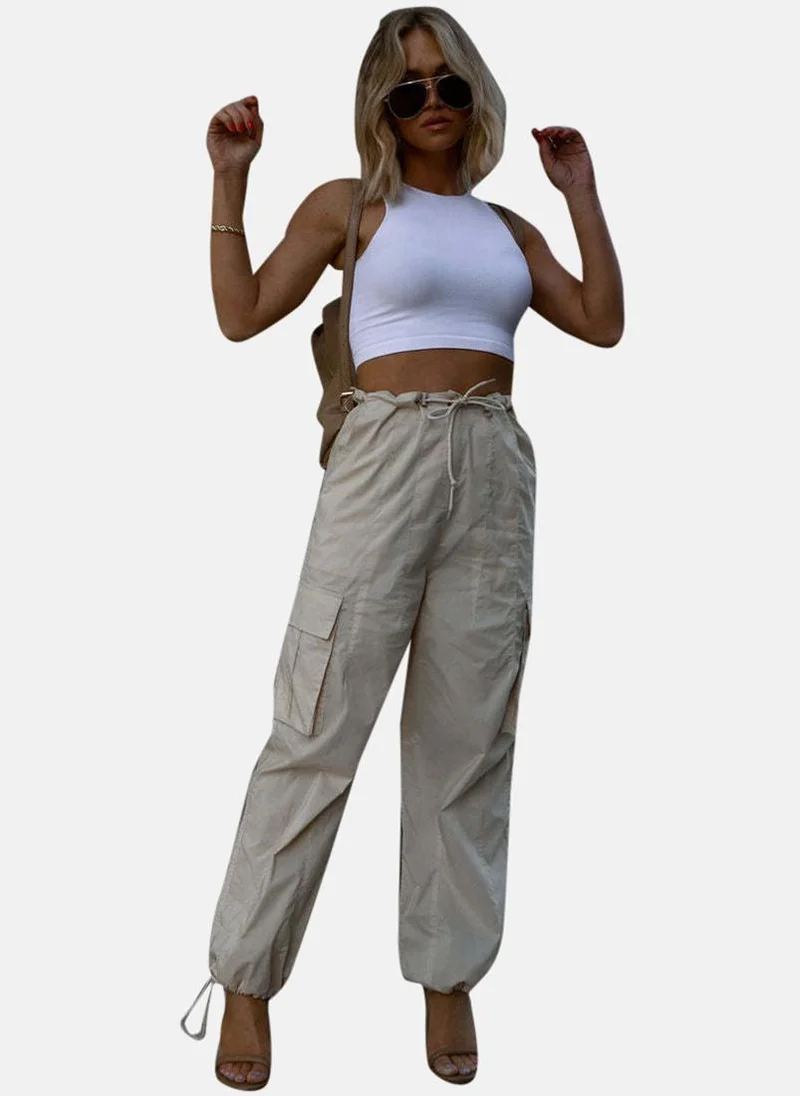 YUNIQEE Beige High Rise Jogger Trousers
