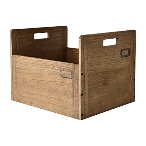 KIRIGEN Vinyl Record Storage Organizer Crate Wooden Storage Organizer Box Hold Up to 80 Record and LP Dark Brown CDH-DBR - Image 1