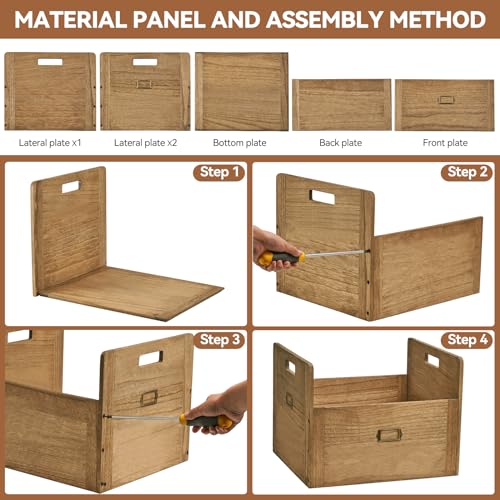 KIRIGEN Vinyl Record Storage Organizer Crate Wooden Storage Organizer Box Hold Up to 80 Record and LP Dark Brown CDH-DBR - Image 4