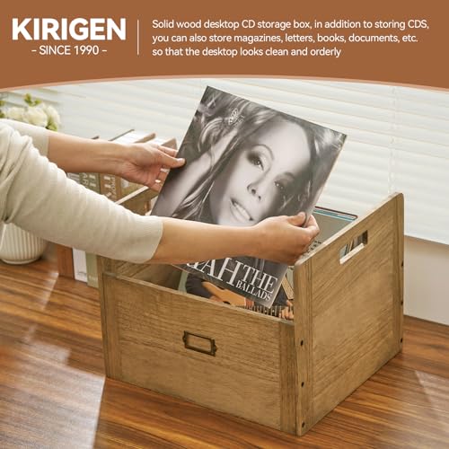 KIRIGEN Vinyl Record Storage Organizer Crate Wooden Storage Organizer Box Hold Up to 80 Record and LP Dark Brown CDH-DBR - Image 2
