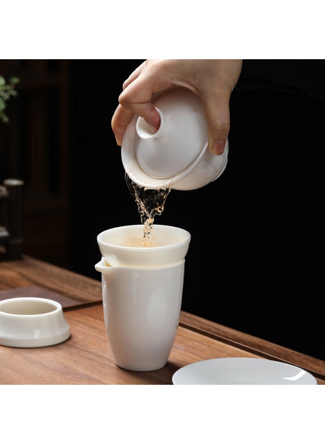Yuanqingjiasheng Complete Kung Fu Tea Set, Chinese White Jade Porcelain Ceramic Tea Set With Gaiwan, Gongfu Cup, And Tea Strainer, Three-piece Set - Image 2