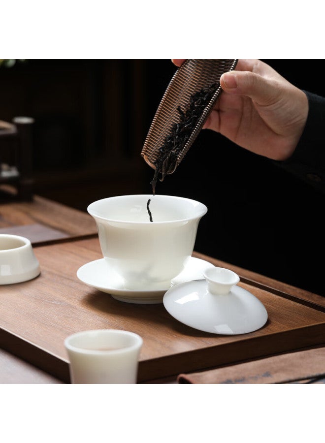 Yuanqingjiasheng Complete Kung Fu Tea Set, Chinese White Jade Porcelain Ceramic Tea Set With Gaiwan, Gongfu Cup, And Tea Strainer, Three-piece Set - Image 3