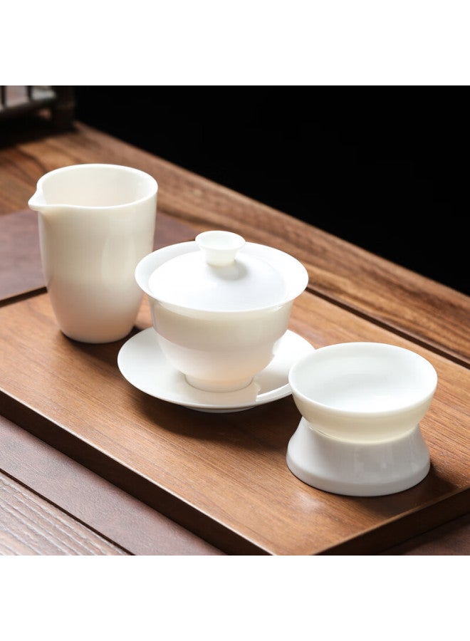 Yuanqingjiasheng Complete Kung Fu Tea Set, Chinese White Jade Porcelain Ceramic Tea Set With Gaiwan, Gongfu Cup, And Tea Strainer, Three-piece Set - Image 4
