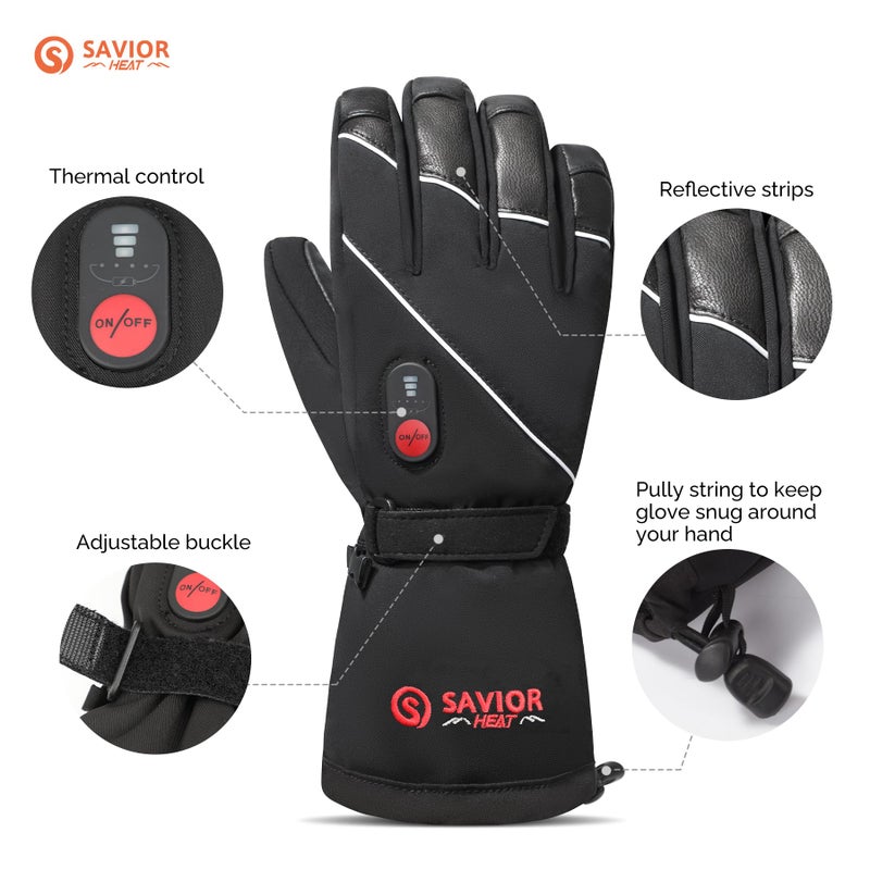 SAVIOR HEAT Heated Gloves for Men Women, Rechargeable Electric Heated Leather Skiing and Snowboarding Gloves - Image 2