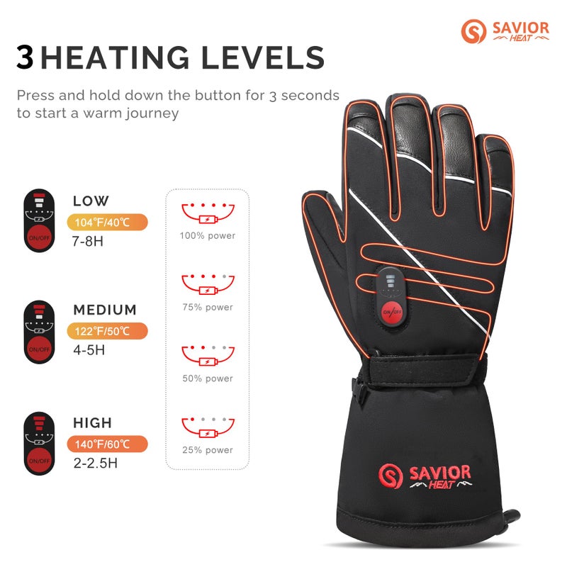 SAVIOR HEAT Heated Gloves for Men Women, Rechargeable Electric Heated Leather Skiing and Snowboarding Gloves - Image 4