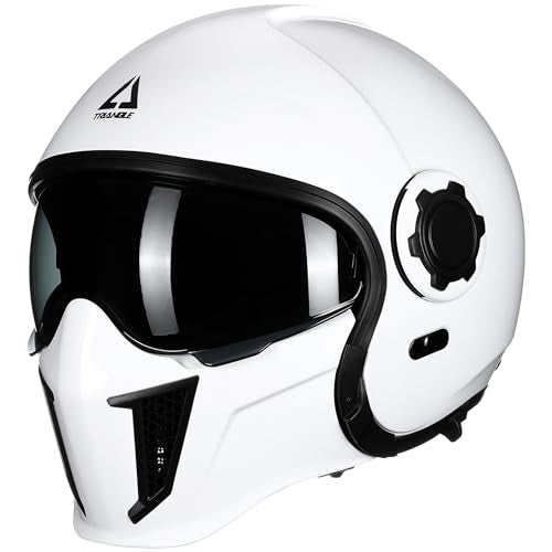 TRIANGLE Open Face Motorcycle Helmet Half for Men and Women Cruiser Scooter Street Bike DOT Approved XXLarge White - Image 1