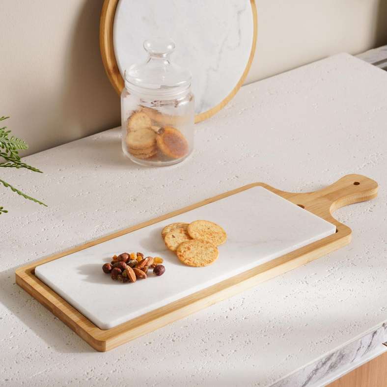Pan Home Natura 2-Piece Rectangular Serving Platter 50x20x2cm -Natural & White - Image 1