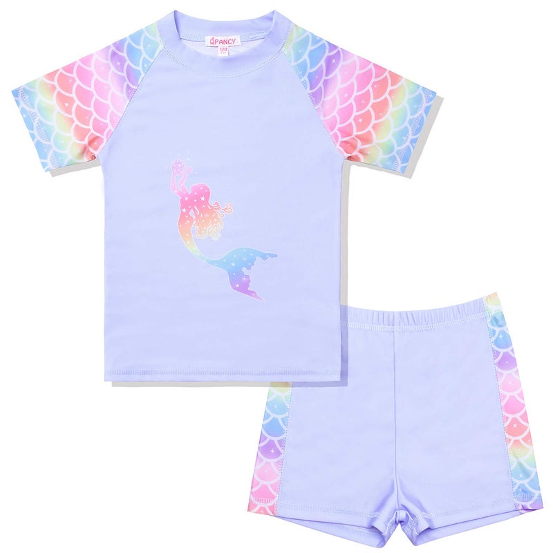 QPANCY Girls Rash Guard Swimwear Mermaid Swimsuits 2Piece Short Sleeve Swimwear - Image 2