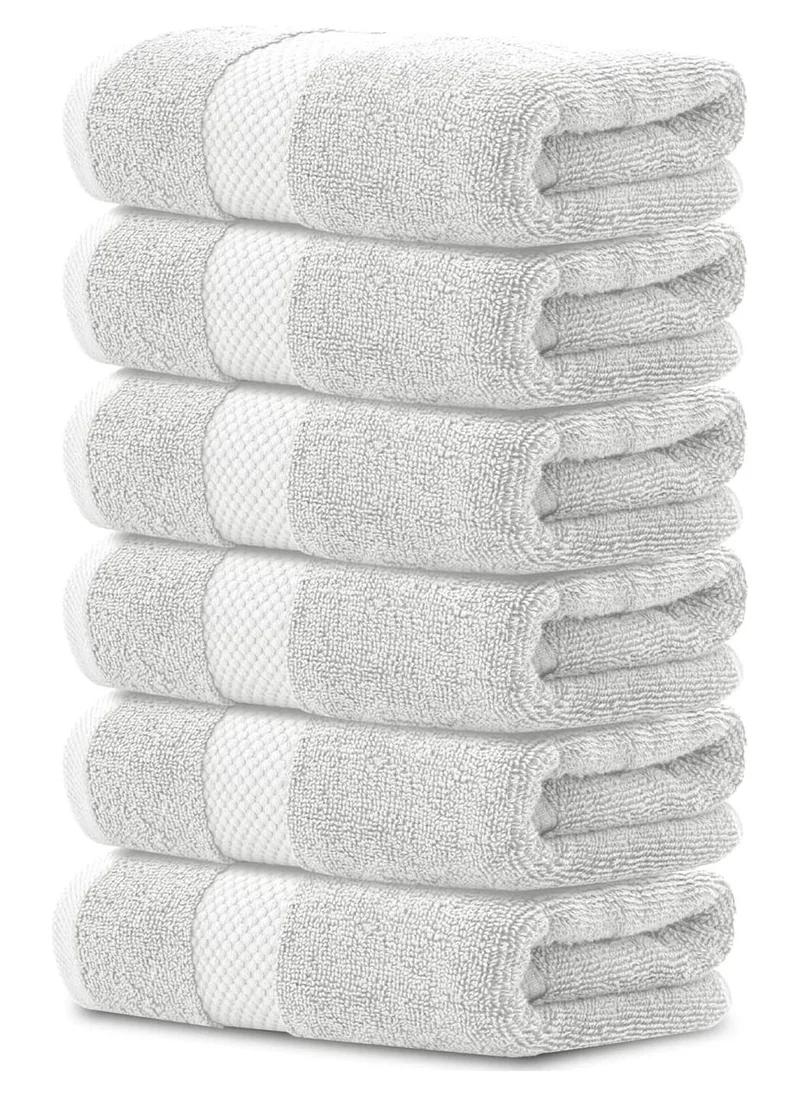 1Chase Luxury Hand Towels Cotton Hotel spa Bathroom Towel 16x30  Set Of 6 Silver