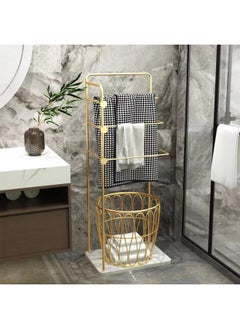 LIMOS 3-Tier Towel Rack with Basket for Dirty Clothes standing Blanket Rack for Bathroom and Bedroom  - Image 1