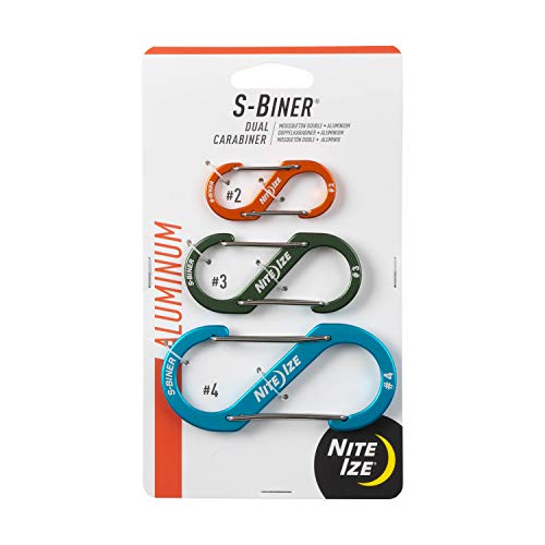Nite Ize Dual Carabiner - Multiple S-Biner Sizes for Keys & Gear - Aluminum S-Biners for Car Keys, Keychains, & Camping Accessories - Size 2, Orange/Olive/Blue (3 Pack) - Image 1
