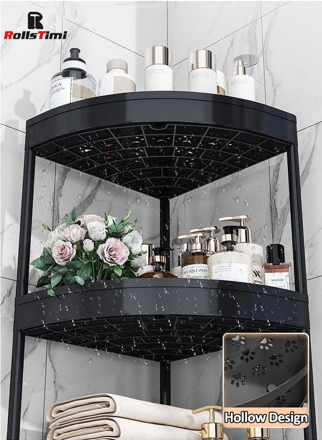 RollsTimi  4-Layer Shower Caddy Corner Shelves, Bathroom Shelving Unit Cart with Wheel for Rust Proof Corner Open Storage Cart for Bathroom, Kitchen, Laundry, Black - Image 2