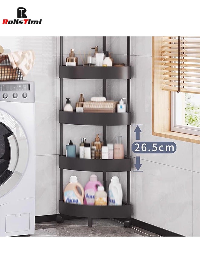 RollsTimi  4-Layer Shower Caddy Corner Shelves, Bathroom Shelving Unit Cart with Wheel for Rust Proof Corner Open Storage Cart for Bathroom, Kitchen, Laundry, Black - Image 5